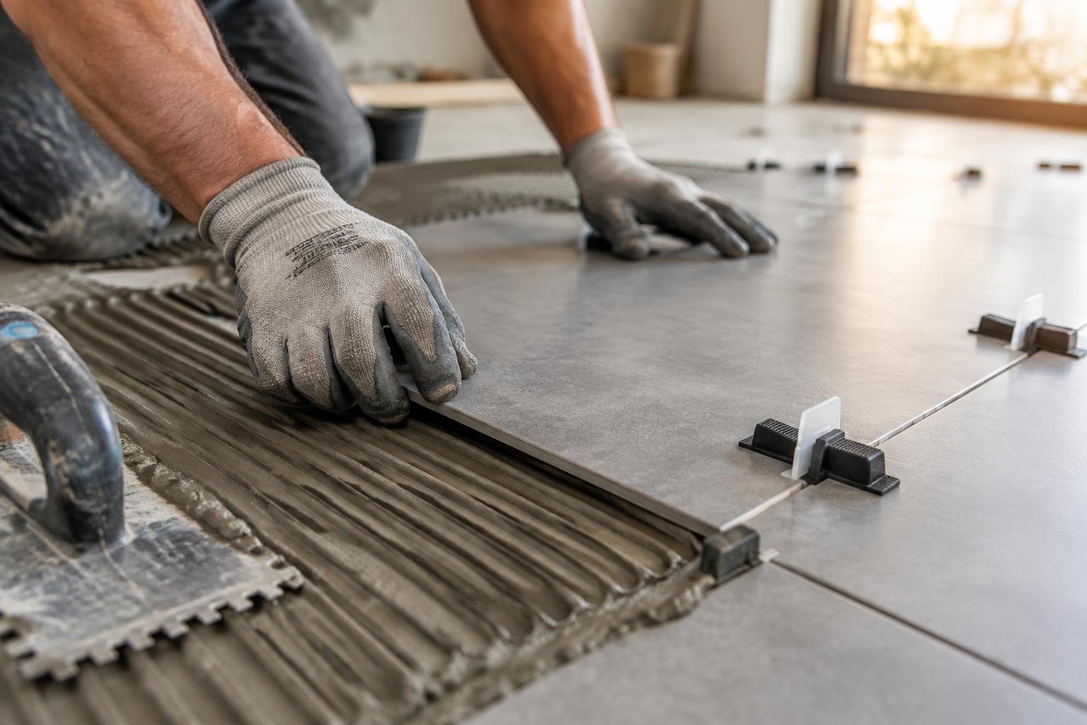Pose de carrelage grand format avec système de nivellement
